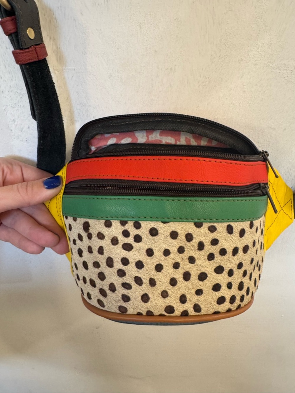 Colorblock Spotted Fannypack in Yellow, Green & Red